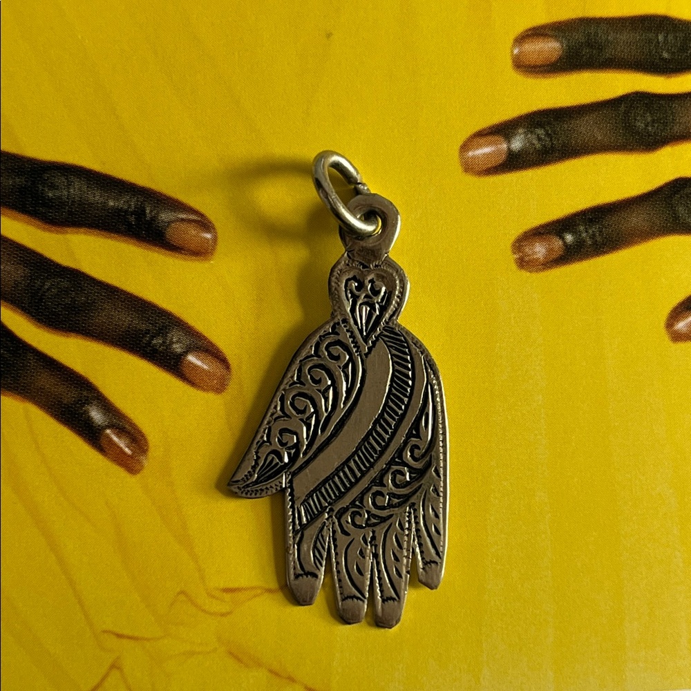 Intricate Silver Hamsa Hand Charm - Sterling silver